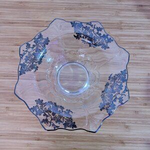 Antique Sterling Silver Overlay Glass Bowl – Bird & Berry Pattern